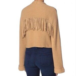 Andrea Jovine Beige Fringed Open Sweater Cardigan Wide Bell Sleeves Cream
